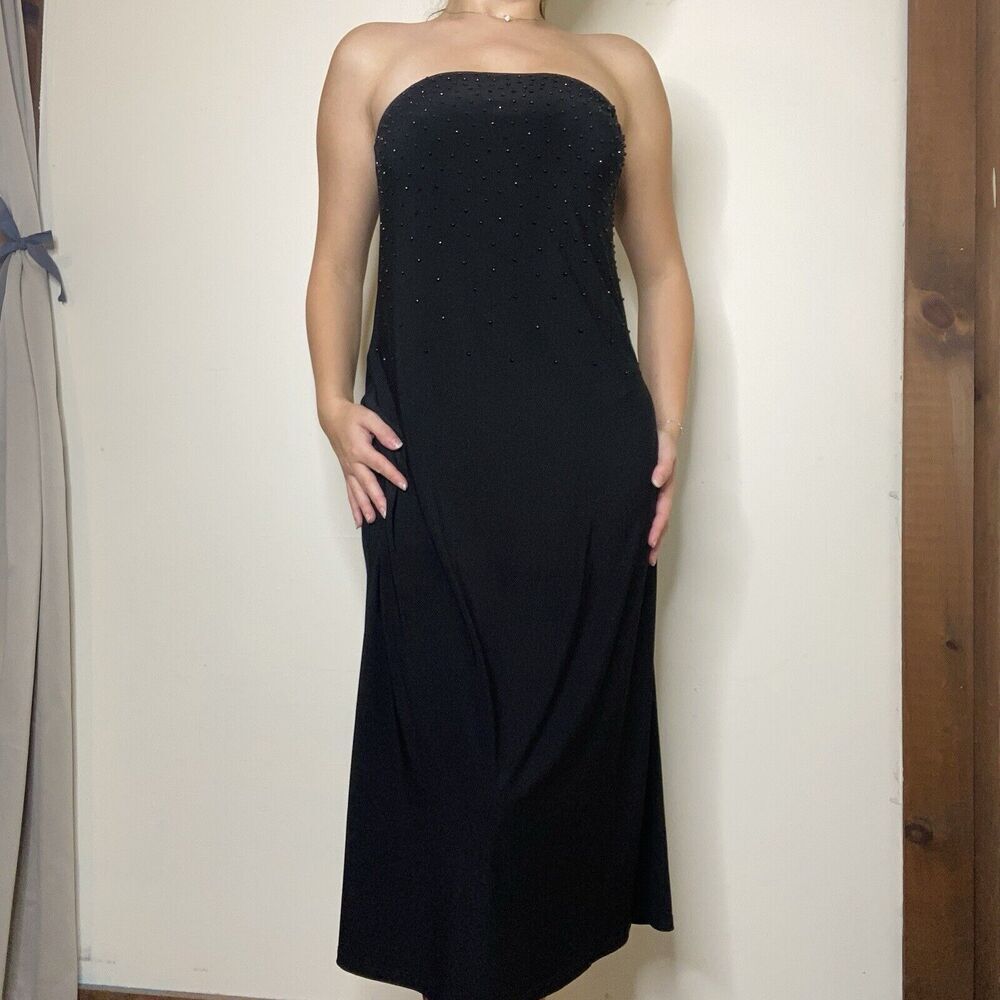 Marina Black Strapless Beaded Midi Dress Formal Size Small